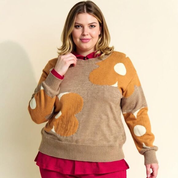 Davi & Dani Large Flower Print Women's Sweater Beige Orange Loose Fit Size 3XL - Picture 3 of 8